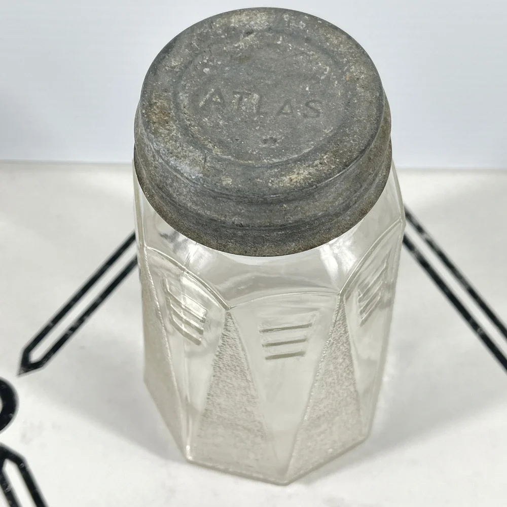 VTG 1932 Ball Octagon Mason Jar Art Deco Modernistic Glass Atlas‎ Zinc Lid 90045